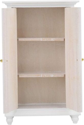 Vbestlife 1:12 Scale Door, Miniature Doll House Wardrobe White Wooden Double Door Household Closet in Saudi Arabia