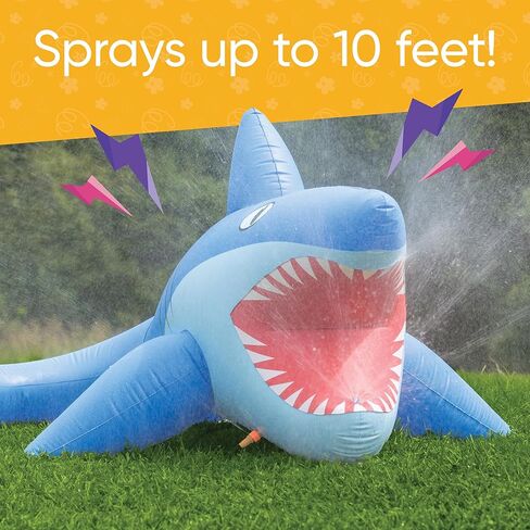Hearthsong 8-Foot Giant Inflatable Mister Shark Sprinkler, 8’L x 4½’W x 3½’H Giant Shark Sprinkler, 10-Feet Spray from Mouth, 3 Ground Stakes Included, Ages 3 and Up in Kuwait
