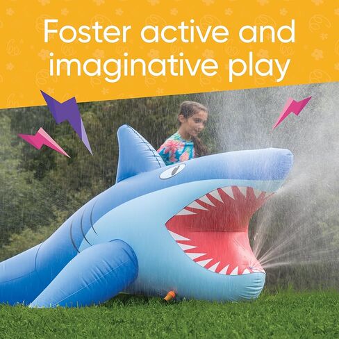 Hearthsong 8-Foot Giant Inflatable Mister Shark Sprinkler, 8’L x 4½’W x 3½’H Giant Shark Sprinkler, 10-Feet Spray from Mouth, 3 Ground Stakes Included, Ages 3 and Up in Kuwait