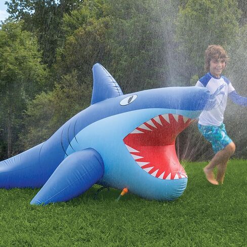 Hearthsong 8-Foot Giant Inflatable Mister Shark Sprinkler, 8’L x 4½’W x 3½’H Giant Shark Sprinkler, 10-Feet Spray from Mouth, 3 Ground Stakes Included, Ages 3 and Up in Kuwait