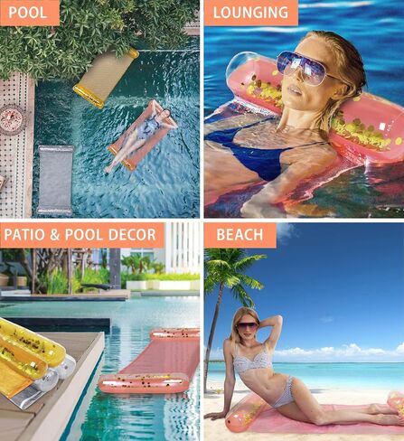 POZA Inflatable Water Hammock - Luxurious Pool Float Lounger Filled with Confetti, 4-in-1 Exercise Saddle, Lounge Chair, Hammock, & Drifter, Great for Beach & Swimming Pool - 56" x 30" in Saudi Arabia