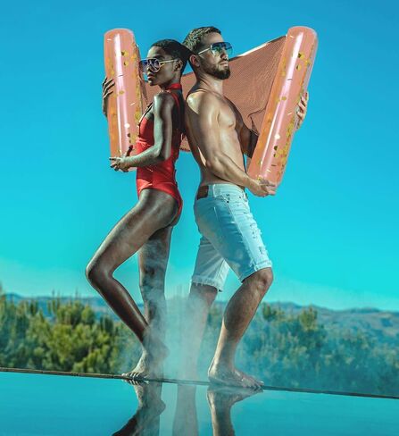 POZA Inflatable Water Hammock - Luxurious Pool Float Lounger Filled with Confetti, 4-in-1 Exercise Saddle, Lounge Chair, Hammock, & Drifter, Great for Beach & Swimming Pool - 56" x 30" in Saudi Arabia