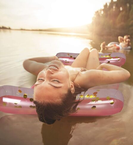 POZA Inflatable Water Hammock - Luxurious Pool Float Lounger Filled with Confetti, 4-in-1 Exercise Saddle, Lounge Chair, Hammock, & Drifter, Great for Beach & Swimming Pool - 56" x 30" in Saudi Arabia