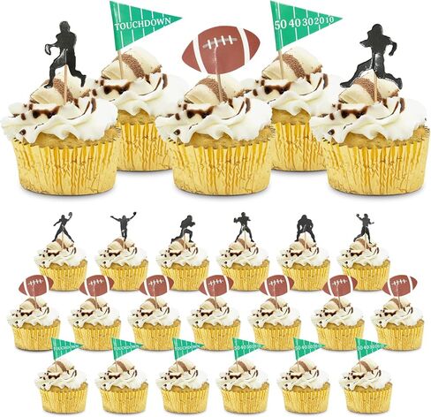 اعواد تزيين الكب كيك بتصميم كرة قدم لتزيين الكيك [24 قطعة، 8 × صور ظلية، 8 × كرات قدم، 8 × اعلام ] لوازم ديكور الحفلات ذات الطابع الرياضي للاطفال والكبار [قصاصات من الورق المقوى] in Kuwait