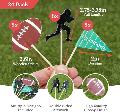 اعواد تزيين الكب كيك بتصميم كرة قدم لتزيين الكيك [24 قطعة، 8 × صور ظلية، 8 × كرات قدم، 8 × اعلام ] لوازم ديكور الحفلات ذات الطابع الرياضي للاطفال والكبار [قصاصات من الورق المقوى] in Kuwait