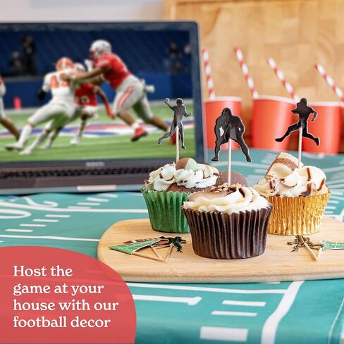 اعواد تزيين الكب كيك بتصميم كرة قدم لتزيين الكيك [24 قطعة، 8 × صور ظلية، 8 × كرات قدم، 8 × اعلام ] لوازم ديكور الحفلات ذات الطابع الرياضي للاطفال والكبار [قصاصات من الورق المقوى] in Kuwait
