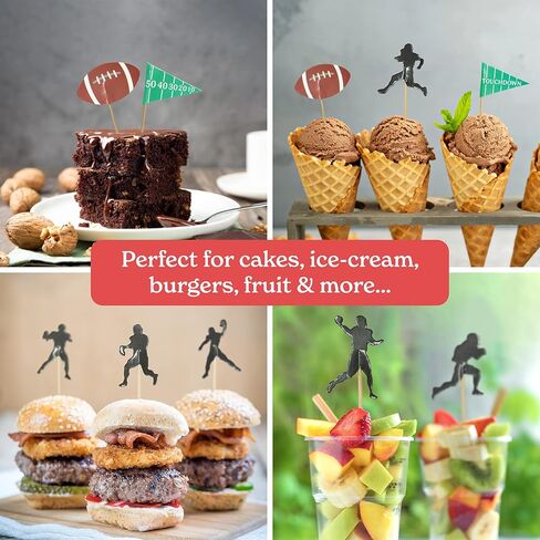 اعواد تزيين الكب كيك بتصميم كرة قدم لتزيين الكيك [24 قطعة، 8 × صور ظلية، 8 × كرات قدم، 8 × اعلام ] لوازم ديكور الحفلات ذات الطابع الرياضي للاطفال والكبار [قصاصات من الورق المقوى] in Kuwait