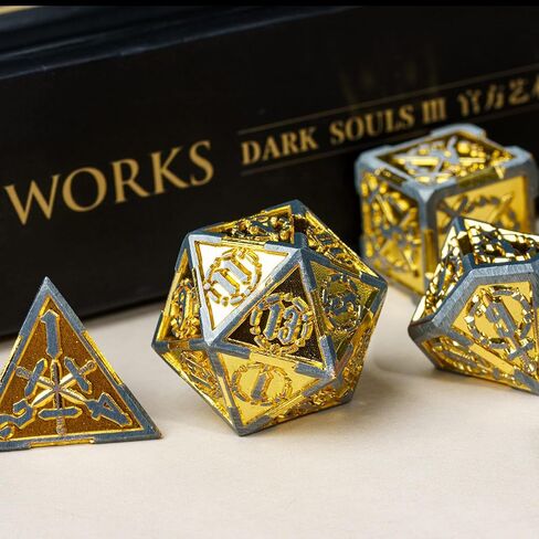 CRITALLIC Metal DND Dice Set, Sword Pattern Metal Polyhedral Dice for Dungeons and Dragons, D&D Dice with Leather Pouch for Role Playing Games MTG Table Games,d n d (Ancient Bronze) in Kuwait