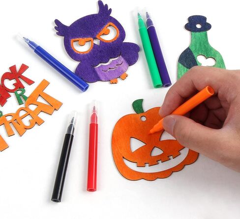 60 قطعة من شرائح خشبية للهالوين من ستيفورد، زخارف خشبية فارغة غير مكتملة، قطع خشبية يدوية الصنع، ديكور معلق مع 6 قطع من أقلام الألوان المائية وخيوط الجوت بطول 66 قدم لمستلزمات ديكورات الهالوين in Kuwait