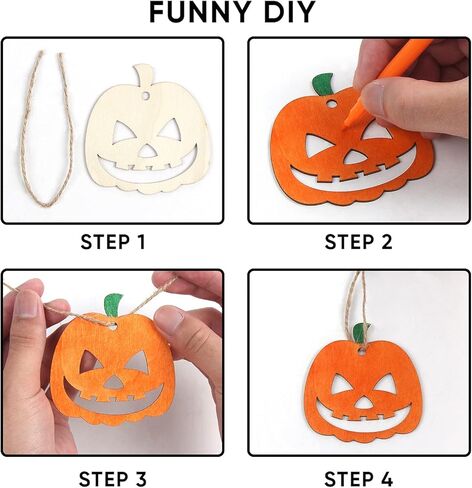 60 قطعة من شرائح خشبية للهالوين من ستيفورد، زخارف خشبية فارغة غير مكتملة، قطع خشبية يدوية الصنع، ديكور معلق مع 6 قطع من أقلام الألوان المائية وخيوط الجوت بطول 66 قدم لمستلزمات ديكورات الهالوين in Kuwait