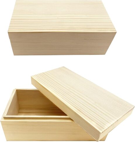 LONG TAO 2 قطعة 7.9 بوصة × 3.9 بوصة × 3.1 بوصة صناديق كنز خشبية غير مكتملة تزيين صناديق خشبية صندوق تخزين خشبي صناديق تخزين يدوية طبيعية مع غطاء للحرف اليدوية والهوايات الفنية والتخزين المنزلي in Kuwait
