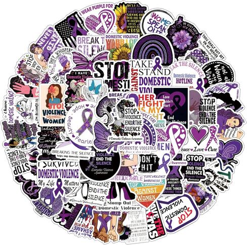 61Pcs Domestic Violence Awareness Stickers Pack, Purple Ribbon Aesthetic Vinyl Waterproof Sticker Decals for Water Bottle,Laptop,Phone,Scrapbooking,Journaling in Kuwait