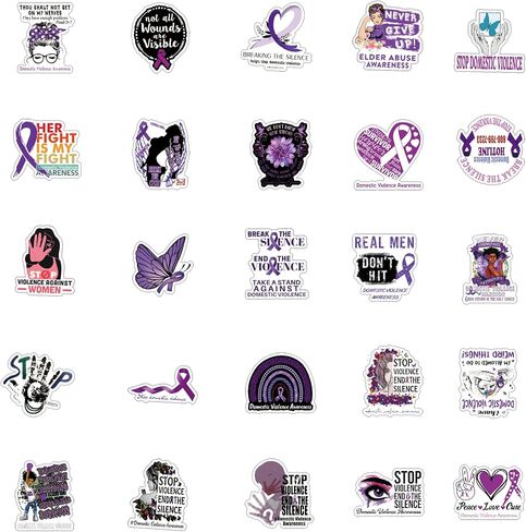 61Pcs Domestic Violence Awareness Stickers Pack, Purple Ribbon Aesthetic Vinyl Waterproof Sticker Decals for Water Bottle,Laptop,Phone,Scrapbooking,Journaling in Kuwait