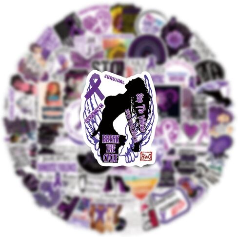 61Pcs Domestic Violence Awareness Stickers Pack, Purple Ribbon Aesthetic Vinyl Waterproof Sticker Decals for Water Bottle,Laptop,Phone,Scrapbooking,Journaling in Kuwait