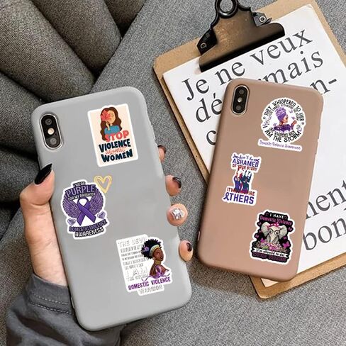 61Pcs Domestic Violence Awareness Stickers Pack, Purple Ribbon Aesthetic Vinyl Waterproof Sticker Decals for Water Bottle,Laptop,Phone,Scrapbooking,Journaling in Kuwait
