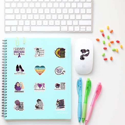 61Pcs Domestic Violence Awareness Stickers Pack, Purple Ribbon Aesthetic Vinyl Waterproof Sticker Decals for Water Bottle,Laptop,Phone,Scrapbooking,Journaling in Kuwait