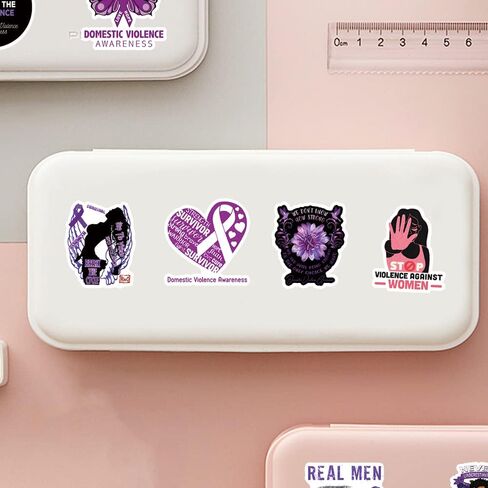 61Pcs Domestic Violence Awareness Stickers Pack, Purple Ribbon Aesthetic Vinyl Waterproof Sticker Decals for Water Bottle,Laptop,Phone,Scrapbooking,Journaling in Kuwait