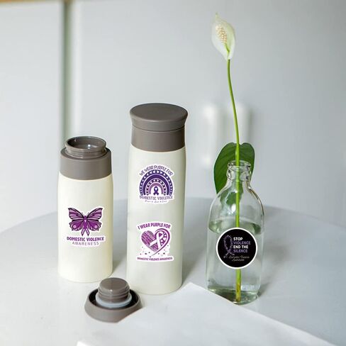 61Pcs Domestic Violence Awareness Stickers Pack, Purple Ribbon Aesthetic Vinyl Waterproof Sticker Decals for Water Bottle,Laptop,Phone,Scrapbooking,Journaling in Kuwait