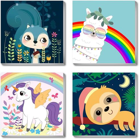 مجموعة من 4 قطع من الطلاء المؤطر بالارقام للاطفال من سن 4 الى 8-12 سنة، طلاء اكريليك سهل بالرقم للاطفال على قماش مؤطر، الوان حيوانات للاطفال حسب الرقم (8 × 8 انش) in Kuwait