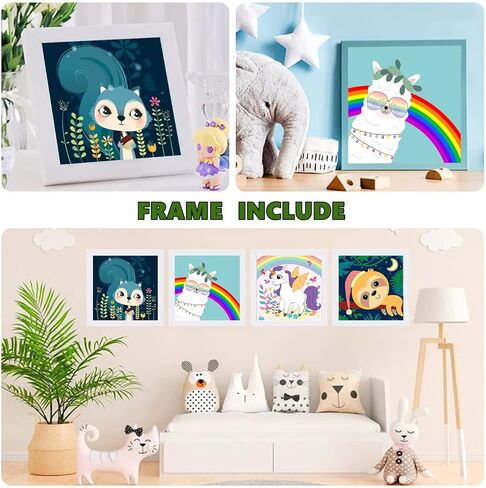 مجموعة من 4 قطع من الطلاء المؤطر بالارقام للاطفال من سن 4 الى 8-12 سنة، طلاء اكريليك سهل بالرقم للاطفال على قماش مؤطر، الوان حيوانات للاطفال حسب الرقم (8 × 8 انش) in Kuwait