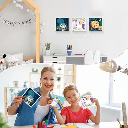 مجموعة من 4 قطع من الطلاء المؤطر بالارقام للاطفال من سن 4 الى 8-12 سنة، طلاء اكريليك سهل بالرقم للاطفال على قماش مؤطر، الوان حيوانات للاطفال حسب الرقم (8 × 8 انش) in Kuwait