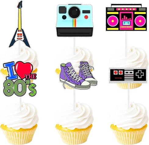 18pcs Glitter Retro Throwback Dessert Cupcake Topper Radio Girly I Love 80s Decade Theme Decor Supplies Girls Happy Birthday Party Decorations in Saudi Arabia