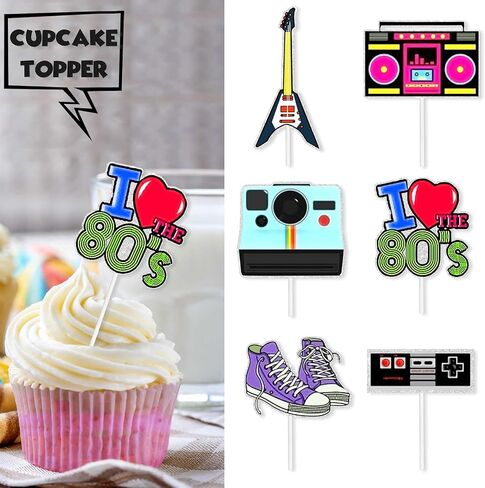 18pcs Glitter Retro Throwback Dessert Cupcake Topper Radio Girly I Love 80s Decade Theme Decor Supplies Girls Happy Birthday Party Decorations in Saudi Arabia