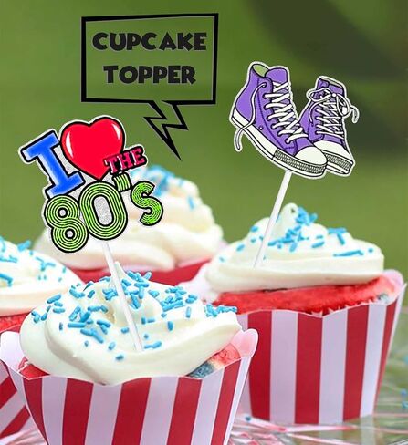 18pcs Glitter Retro Throwback Dessert Cupcake Topper Radio Girly I Love 80s Decade Theme Decor Supplies Girls Happy Birthday Party Decorations in Saudi Arabia