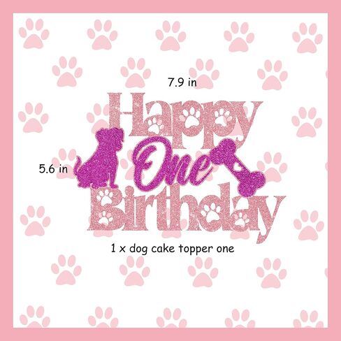 Dog Cake Topper 1 - Pink Happy One Birthday Cake Topper Glitter, Let's Pawty Puppy Pet Dogs Girls 1st Birthday Party Cake Decorations in Saudi Arabia