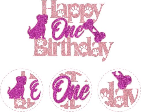 Dog Cake Topper 1 - Pink Happy One Birthday Cake Topper Glitter, Let's Pawty Puppy Pet Dogs Girls 1st Birthday Party Cake Decorations in Saudi Arabia