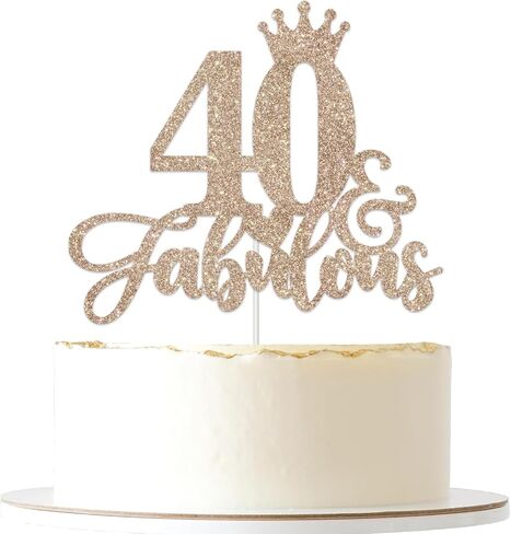 ShuanQ 40 & Fabulous Cake Topper - علامة عيد ميلاد سعيد 40 - هتاف حتى 40 عامًا لتزيين الكيك - تزيين حفلات عيد الميلاد الأربعين من الكيك للرجال والنساء in Kuwait