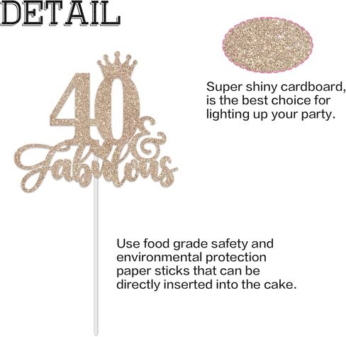 ShuanQ 40 & Fabulous Cake Topper - علامة عيد ميلاد سعيد 40 - هتاف حتى 40 عامًا لتزيين الكيك - تزيين حفلات عيد الميلاد الأربعين من الكيك للرجال والنساء in Kuwait