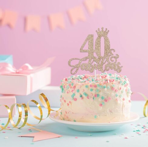 ShuanQ 40 & Fabulous Cake Topper - علامة عيد ميلاد سعيد 40 - هتاف حتى 40 عامًا لتزيين الكيك - تزيين حفلات عيد الميلاد الأربعين من الكيك للرجال والنساء in Kuwait