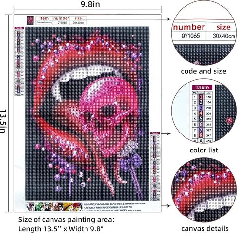 لوحة ماسية من سينبلاي، لوحة ماسية على شكل جمجمة وشفاه حمراء، طلاء ماسي دائري يمكنك طلاؤه بنفسك حسب مجموعات الارقام، هدايا تزيين حائط المنزل (12 × 16 انش) in Kuwait