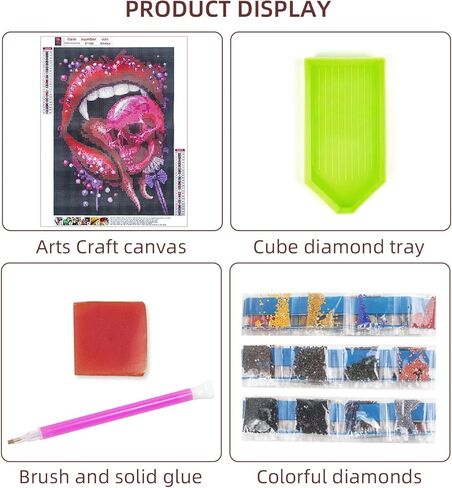 لوحة ماسية من سينبلاي، لوحة ماسية على شكل جمجمة وشفاه حمراء، طلاء ماسي دائري يمكنك طلاؤه بنفسك حسب مجموعات الارقام، هدايا تزيين حائط المنزل (12 × 16 انش) in Kuwait