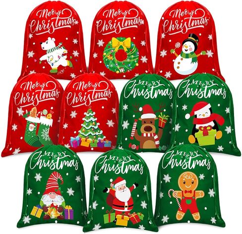 Abbylike 20 Pcs Christmas Flannel Drawstring Bags Bulk Santa Christmas Gift Bags Xmas Medium Size Candy Wrapping Bags for Treat Holiday Party Favors, 7.87 x 9.84 Inch in Saudi Arabia