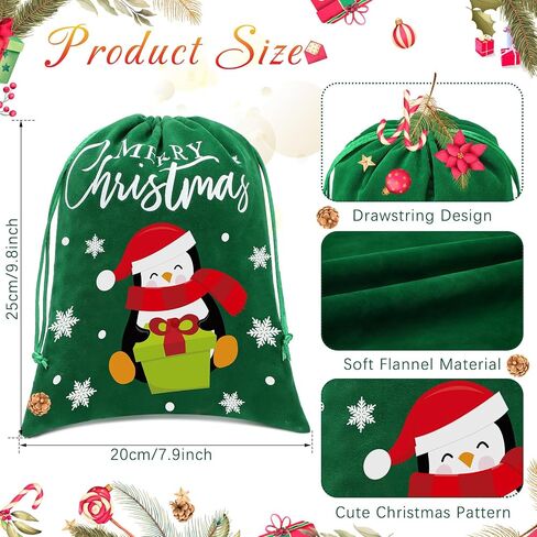 Abbylike 20 Pcs Christmas Flannel Drawstring Bags Bulk Santa Christmas Gift Bags Xmas Medium Size Candy Wrapping Bags for Treat Holiday Party Favors, 7.87 x 9.84 Inch in Saudi Arabia