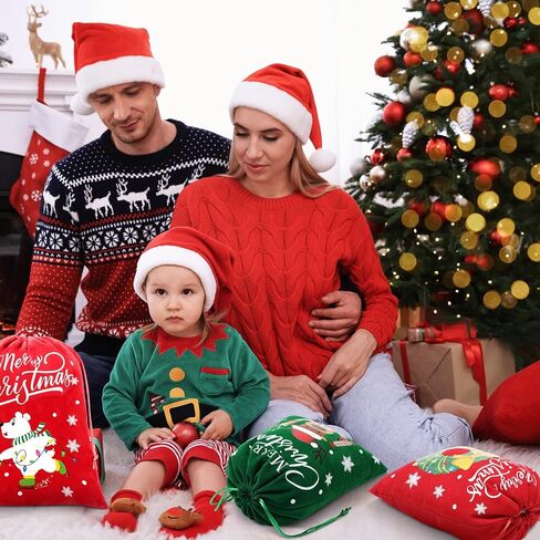 Abbylike 20 Pcs Christmas Flannel Drawstring Bags Bulk Santa Christmas Gift Bags Xmas Medium Size Candy Wrapping Bags for Treat Holiday Party Favors, 7.87 x 9.84 Inch in Saudi Arabia