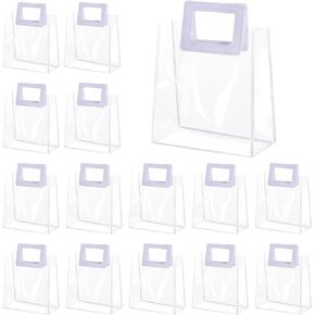 Yolyoo 15 Pack Clear Gift Bags with White Handles Transparent PVC Gift Wrap Bags Plastic Tote Bags Reusable Shopping Bags for Bridal Party,Wedding,Baby Shower,Birthday Party 7 x 8 x 4 Inch (7 x 8 x 4 Inch, White)