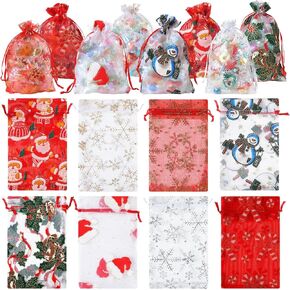 Wesnoy 150 Pcs Christmas Organza Bags Bulk 4 x 6 Inches Drawstring Pouch Snowflake Small Organza Gift Bags Christmas Mini Drawstring Bags for Xmas Party Favor Jewelry Candy Bags in Kuwait