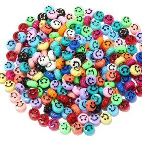 200 Pcs Smiley Face Beads Acrylic Smiley Beads Charms Jewellery Making Kit for Jewellery Beading Making Art Craft Weaving DIY Bacelets in Kuwait