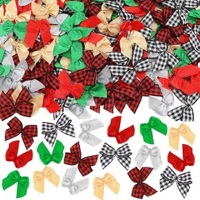 JUNEBRUSHS Christmas Tiny Bows, 180Pcs Christmas Mini Bow Small Satin Ribbon Bows for DIY Craft Xmas Decoration, 6 Colors in Kuwait