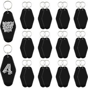 24 قطعة من سلاسل مفاتيح موتيل من اول ريال، علامات مفاتيح فندقية، ملصقات مفاتيح فارغة بالتسامي، زخرفة معلقة من الفينيل لنقل الحرارة بالليزر للحرف اليدوية اليدوية والقلادات وهدايا الكريسماس، اسود، 3.5 in Kuwait