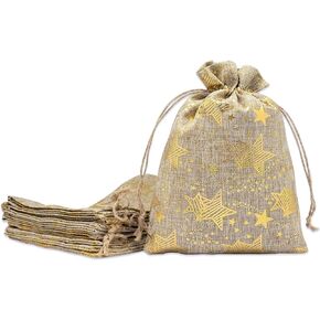 12-pack 8x10 Jute Burlap Canvas Gift Bags w/Drawstring (Golden Stars, Large) - for Presents, Party Favors, Retail, Samples by TheDisplayGuys in Kuwait