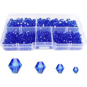 3-8mm Bicone Aquamarine Glass Beads for Jewelry Making 750pcs Faceted Shape Crytal Spacer Beads Assortments Supplies Accessories for Bracelet Necklace with Elastic Cord