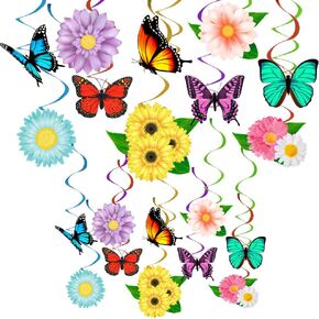 HADDIY Flower Butterfly Birthday Party Decorations,30 Set Spring Summer Hanging Swirl Ceiling Decor for Classroom Office Garden Seasonal Decorations