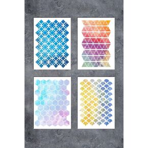GSS Designs Patterns Stencil Template Set（4 Pack）- Hexagon Triangles Fish Scale Oriental A5(6x8.25 Inch) - Art Painting for Card Making Canvas Furniture(SL-017) in Saudi Arabia
