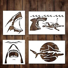 Sharks Stencil, Shark Stencil, Sea Creature Stencils, Fish Stencils, Ocean Stencils - Premium Stencils for Painting - Suitable for Wood, Canvas, Paper, Fabric, Wall, and Furniture in Saudi Arabia