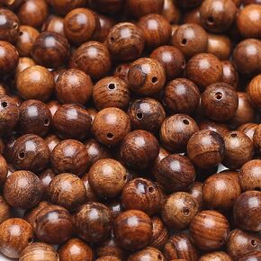 HERZWILD Natural Roosewood Round Beads Coconut Brown Natural Wood Round Beads Handmade Polished Spacer Mala Pray Beads for DIY Jewellery Making (R-8mm)