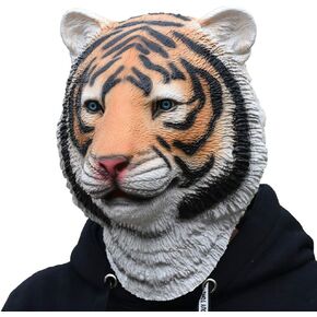 Party Story Tiger Mask Halloween Latex Animal Mask Novelty Rubber Costume Full Head masks,White in Kuwait